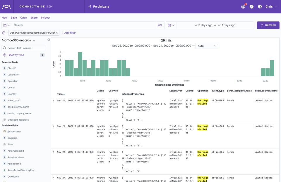 screenshot of ConnectWise SIEM